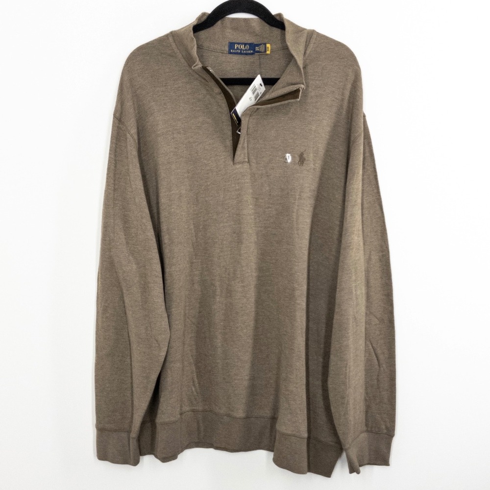 NEW Polo Ralph Lauren Men's 2XLT Big Tall Quarter Zip Pullover Sweater Taupe NWT - Picture 10 of 11